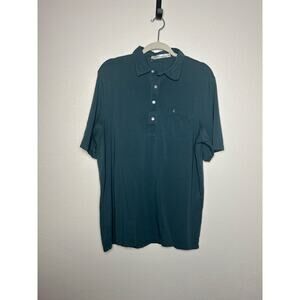 Criquet Polo Shirt Mens Large blue Green Golf Organic Cotton Short Sleeve L
